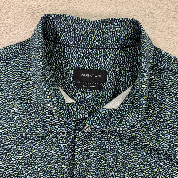 BUGATCHI Mens Large Short Sleeve Button Down Shirt Comfort Stretch Geometric EUC - Picture 2 of 6